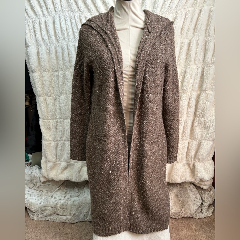 Lauren Ralph Lauren brown hooded flyaway sweater jacket size medium